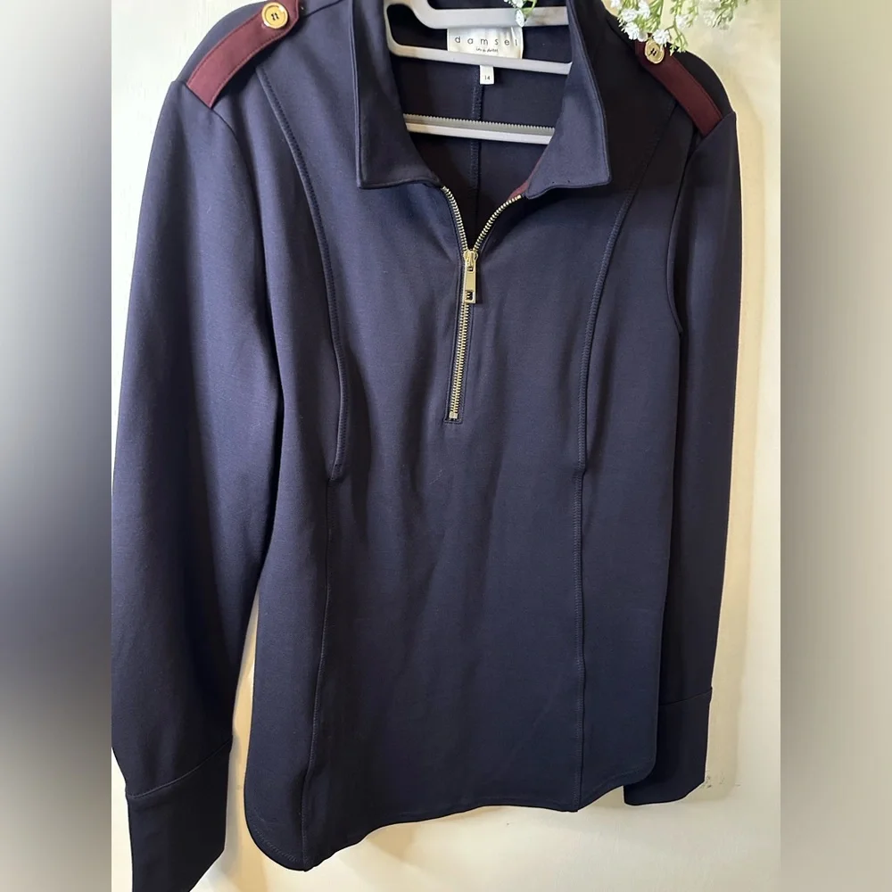 Damsel In A Dress | 1/4 Zip Navy Pull Over - Picture 2 of 9